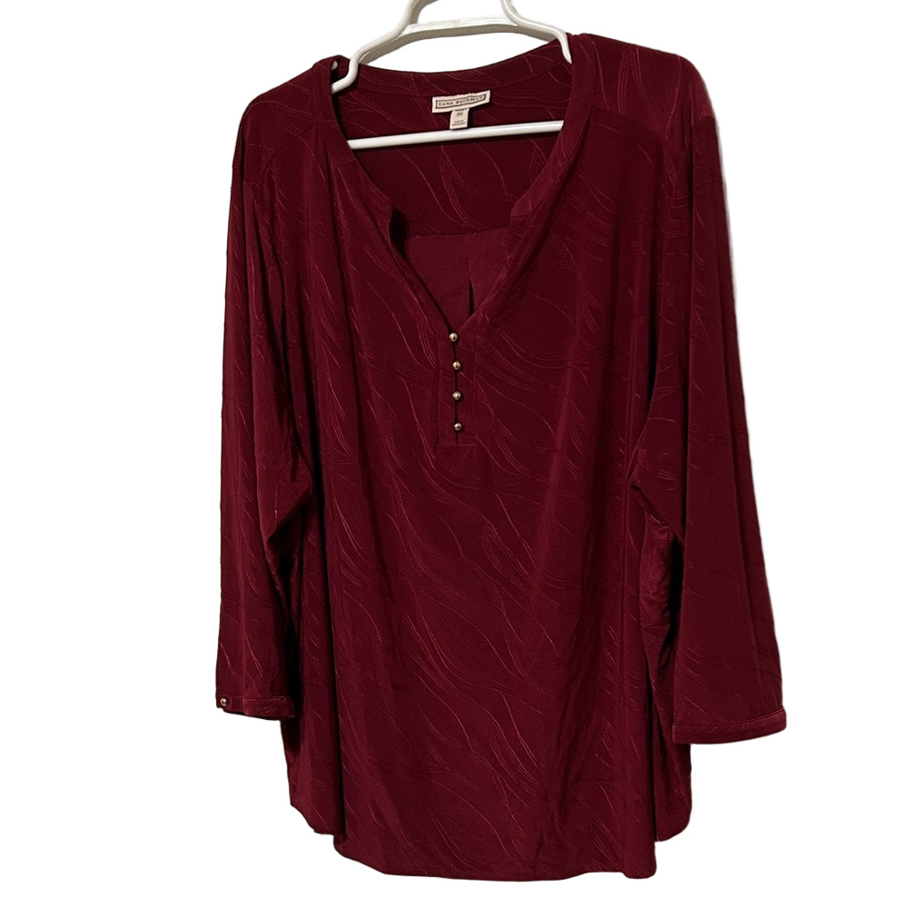 📻Dana Buchman Deep Red Tunic with Button Accents size 3X GUC